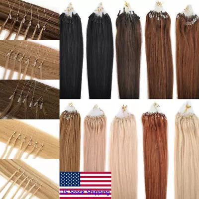 16 -26  Micro Loop Tip Human Hair Extensions Micro Link Beads Remy Straight Hair • $35