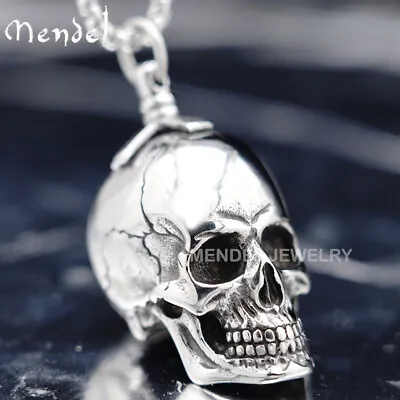 MENDEL Gothic Mens Biker Skull Pendant Necklace Men Stainless Steel Chain Silver • $12.99