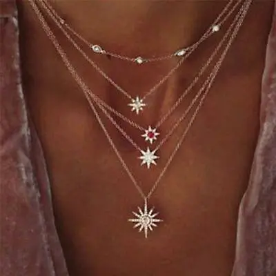 £2.99 • Buy Boho Women Multi-layer Long Chain Pendant Crystal Choker Necklace Jewelry Gift