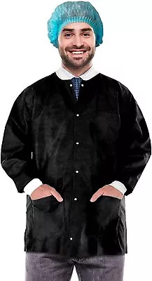 Disposable Lab Jackets 30  Long 10/PK Black Hip-Length Work Gowns Medium • $35.98