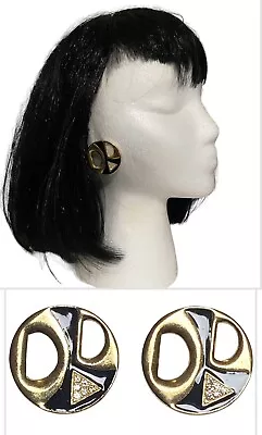 VTG 90s Mary Kay Director Black Enamel & Crystal Gold Tone Round Post Earrings • $24.99