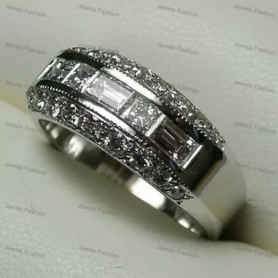 3Ct Round Cut Simulated Diamond Men's Wedding Band Ring In 925 Sterling Silver • $89.28