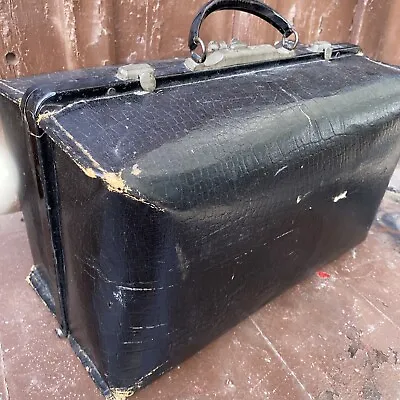 Vintage  Antique Medicine Doctors Carrying Bag Black Faux Leather Great Hardware • $110