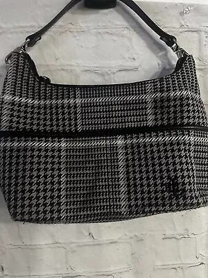 Ralph Lauren Med Mono Houndstooth Plaid Fabric Leather Trim Shoulder Bag • $40