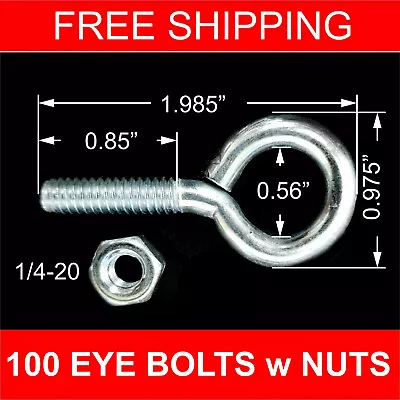 LOT Of 100x 1/4-20 Screw Eye Bolts W/nuts ZINC PLATED Hooks • $38.99