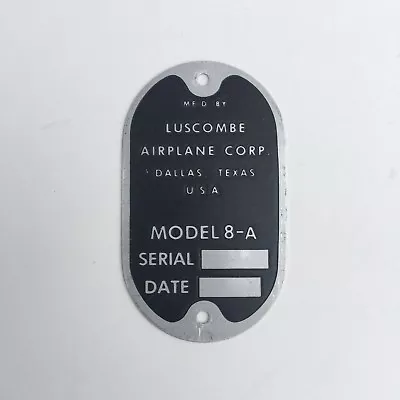 Luscombe Airplane Corporation 8-A Data Plate Dallas TX U.S.A. • $54