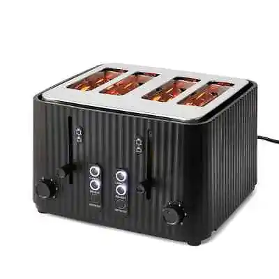 $54.40 • Buy 4 Slice Long Slot Electric Toaster Defrost Reheat Kitchen Crumb Tray Black