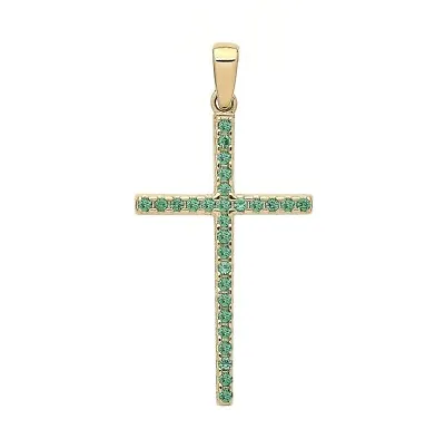 £50.95 • Buy 9ct Yellow Gold Emerald Cross Pendant REVERSIBLE