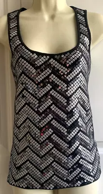 Michael Kors Sleeveless Sequin Top Silver/Gray/Black Chevron Pattern~Size S • $16.49