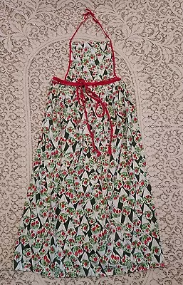 Vintage Vera Neumann Full Apron Red Green White Poppies Floral Hostess Great ! • $15.90