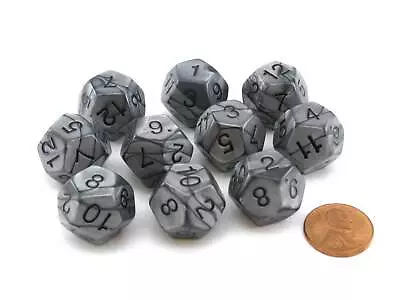 Set Of 10 D12 18mm Olympic Pearlized Dice - Silver With Black Numbers • $8.79