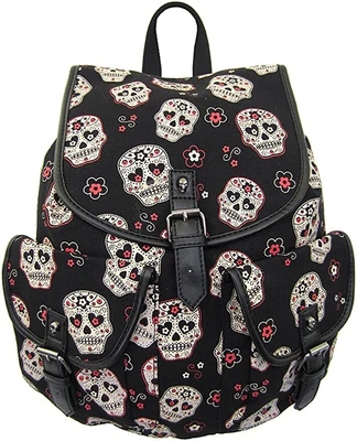 £29.95 • Buy Banned Black Sugar Skull Calaveras Backpack Bag Black Tattoo Goth New