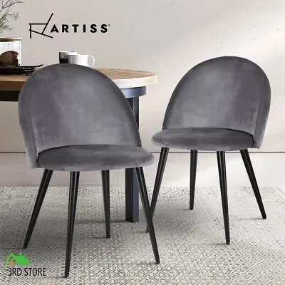 $91.80 • Buy Artiss Dining Chairs Velvet Chair Seat Cafe Office Modern Iron Legs Dark Grey X2