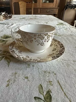 Vintage Canonsburg  Pottery Co. Made In The USA Tea Cup & Saucer Gold Floral • $5.99