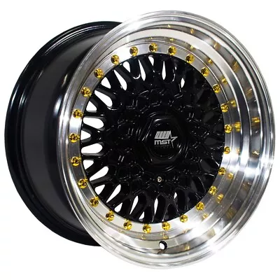 MST MT13 16X8 5x100/5X114.3 ET20 Black W/Machined Lip Gold Rivets (Qty Of 1) • $163.64