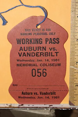 1981 Auburn University Vs Vanderbilt Basketball Ticket Press Pass Media • $10