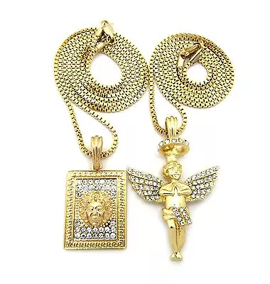 New Hip Hop Micro Medusa Angel Pendant 24 30  Box Chain 2 Necklace Set RC1336 • $22.45