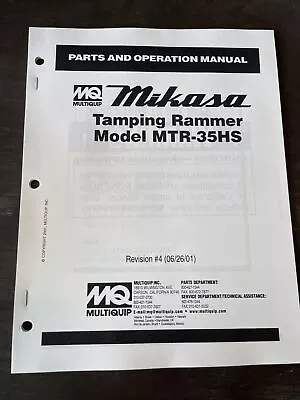 MULTIQUIP MTR-35HS Jumping Jack RAMMER PARTS OPERATION INSTRUCTION MANUAL Mikasa • $39.99