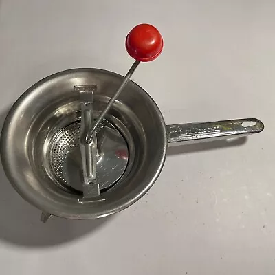 Vintage Inox Rulen Food Mill 7.5 Inch Stainless Steel Ricer Strainer Red Handle • $17.50