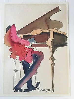 Leo Meiersdorff Original Watercolor New Orleans Jazz Piano Player • $550