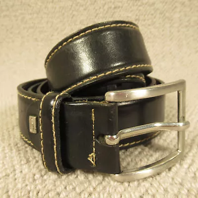 Camel Leather Belt 44 110 Black Solid Stitched Vintage 6355 • £29.97