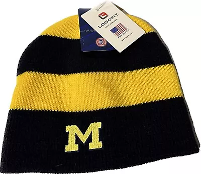 NWT University Of Michigan Logofit Knit Beanie Toboggan Cuffless Winter Hat • $16.99