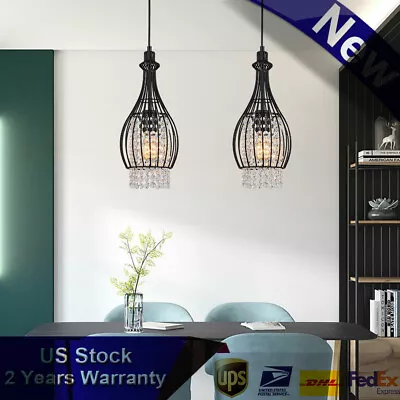 2 Pack Farmhouse Hanging Pendant Lamp Plug In Hanging Ceiling Light Crystal Set • $26.61