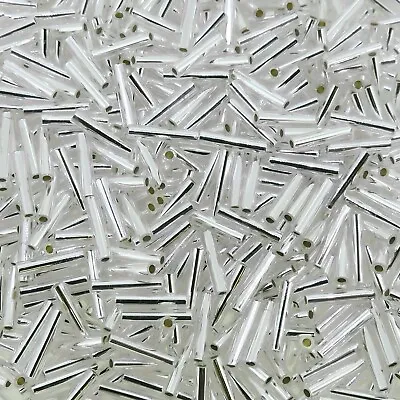 Miyuki Slender Bugle Beads 1.3x6mm 13 Gram Tube Silver Lined Crystal • $3.79