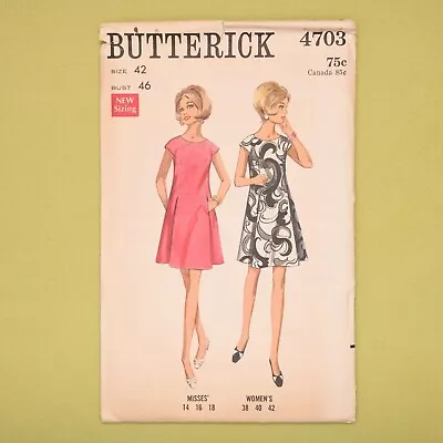 Vintage 1960s Butterick One Piece Dress Sewing Pattern - 4703 - Bust 46 - UC FF • $15