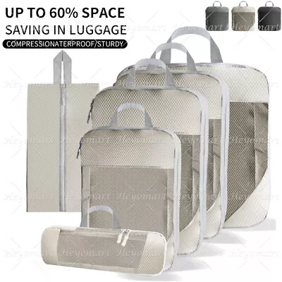 6x Compression Bags Organiser Suitcases Packing Cubes Travel Storage Luggage AU • $2.99