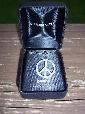 Nw Retro Boho Trendy Cz's Sterling Pendent  Peace Sign  Necklace Fashion Jewelry • $44.99