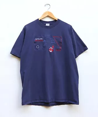 Vintage 90s Velva Sheen - XXL T-Shirt Cleveland Indians Embroidered MLB Baseball • $19.99