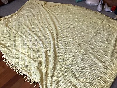 Genuine Vintage Yellow White Single Bed Chenille Candlewick Bedspread Fringe • $44