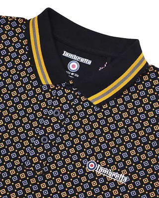 Lambretta Mens Polo Shirt All Over Geometric Smart Casual Polo Sizes M-4XL • £21.99