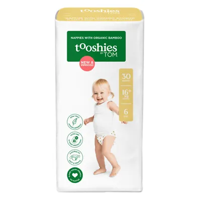$32 • Buy 30pc Tooshies Junior Nappies Breathable Pants 16kg+ Size 6 Unisex Organic Bamboo