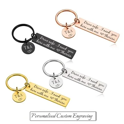 Personalised Keyring Drive Safe Valentine's Day Gift Customised Stainless Steel • £6.99