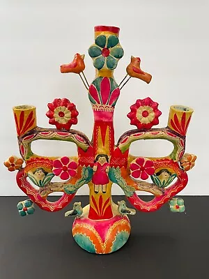 Vintage Mexican Folk Art Tree Of Life Aurelio Flores Candelabra Sculpture • $865