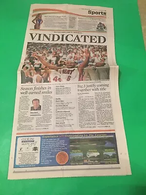 Lebron James Miami Heat 2012 Nba Champions Sun Sentinel Sport Pg Newspaper Read  • $14.99