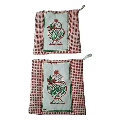 Vtg Christmas Quilted Candy Jar Pot Holders White Red Checker Set Of 2 READ INFO • $10.99