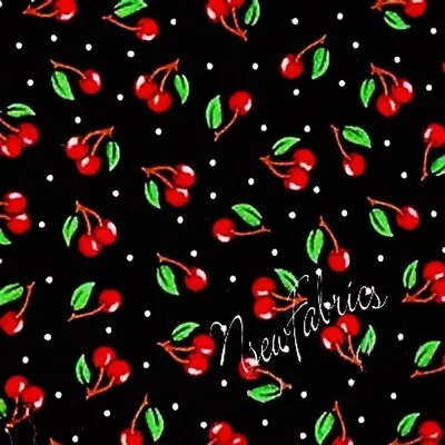 Mary Engelbreit Fabric Cotton Quilting Classic Red Cherry On Black - Sewing BTHY • $8.99