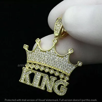 2.00 CT King Crown Unisex Pendant Round Cut Diamond 14K Yellow Gold Plated • $125.93