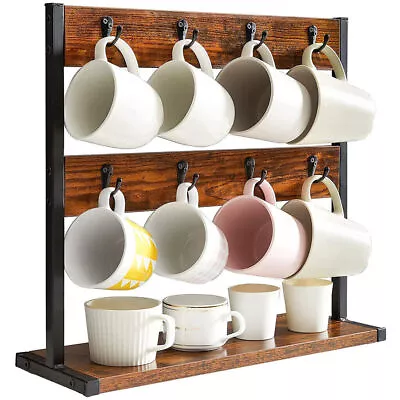 Industrial Rustic Coffee Mug Holder Stand Kitchen Display Shelf Tea Cup Holder • £19.91