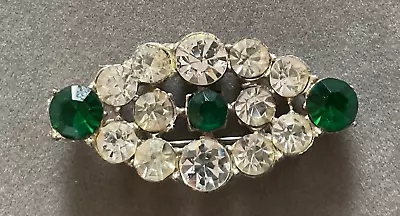 Vtg Silver Tn Diamond-Shaped Brooch-Clear & Deep Green Round Rhinestones 050124 • $19.99