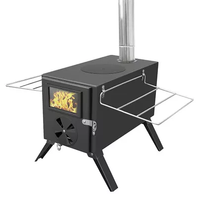 Wood Burning Portable Stove With Chimney Pipe Heater For Camping Cookout Tent • $357.78