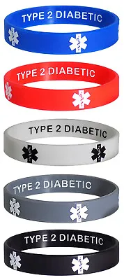 5 Pack - Type 2 Diabetic Silicone Wristbands Privacy Enhanced • $14.95