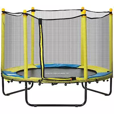 4.6FT / 55 Inch Kids Trampoline With Enclosure For Child 1-10 Years Old - Yellow • £74.99