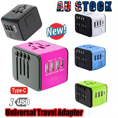 International Universal Travel Adapter With 3 USB+ Type C AC Power Charger AU • $24.46