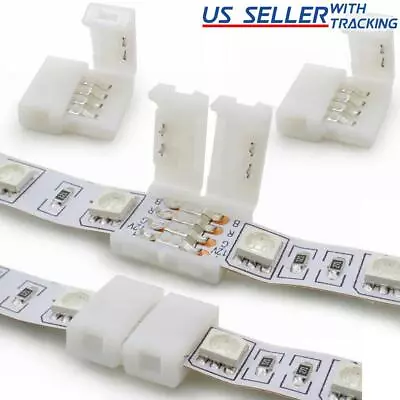 10x 10mm 4-pin Solderless Clip-on Coupler Connector For 5050 RGB LED Strip Light • $4.99