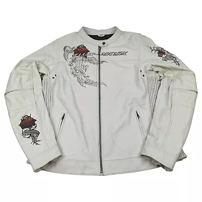 Harley Davidson Women's Pacific Coast Rose White Leather Jacket XL Tall • $315.85