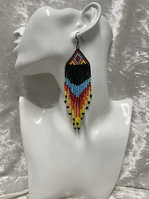 £9 • Buy Native American Style Earrings Beaded Jewellery Handmade UK Many Colours Fringed